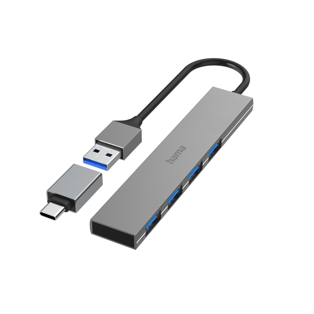 4 Ports Grau HAMA USB-Hub,