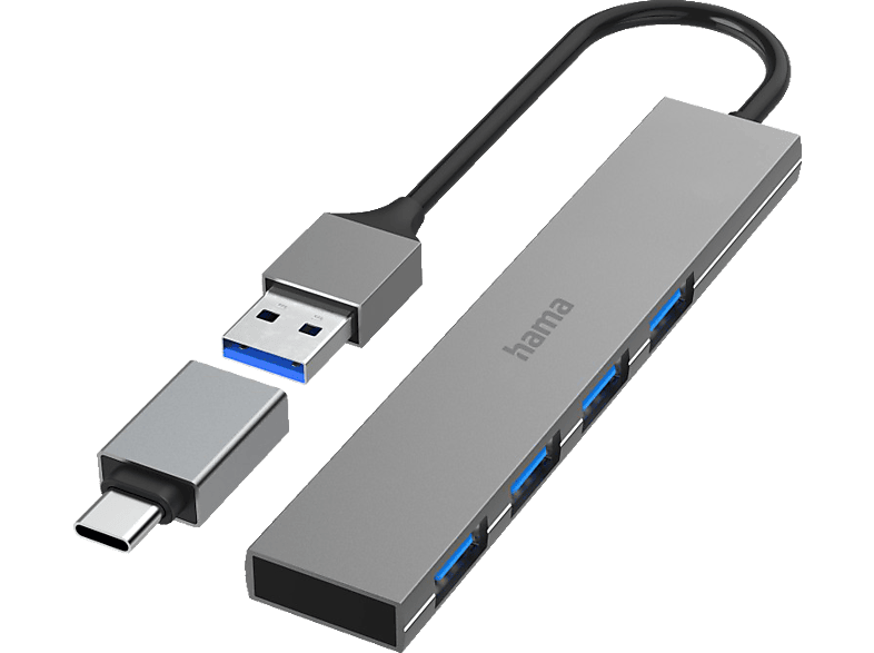 HAMA 4 USB-Hub, Ports Grau