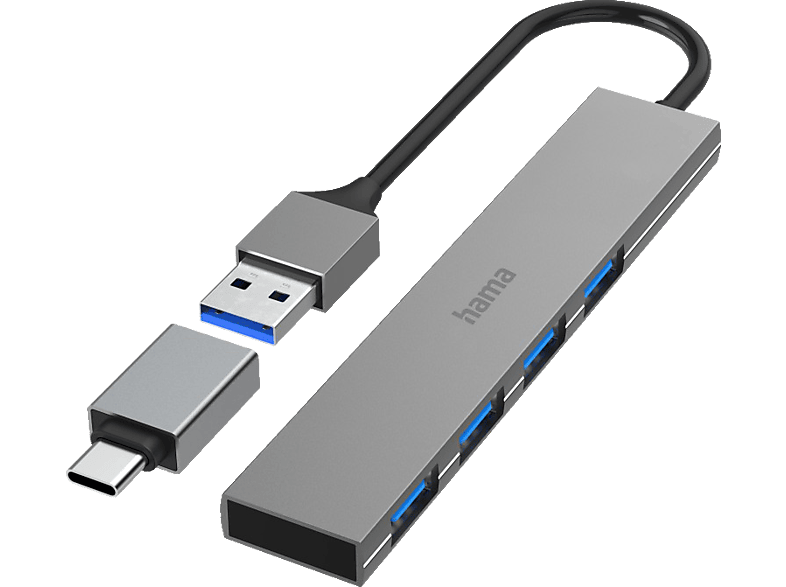 4 Ports Grau HAMA USB-Hub,