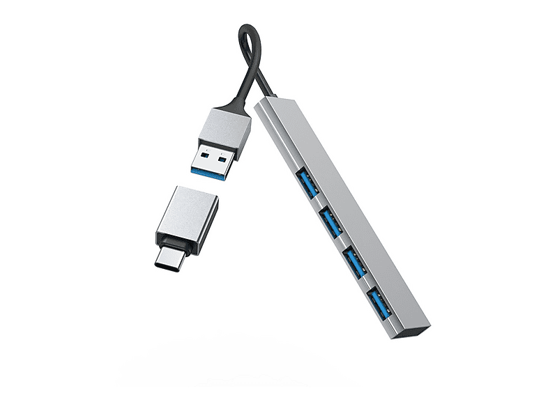 Hama 00200141 USB-Hub 4 Port USB-A USB 3.2 Gen1 5 GBit/s mit USB-C® Stecker Grau Ultra Slim