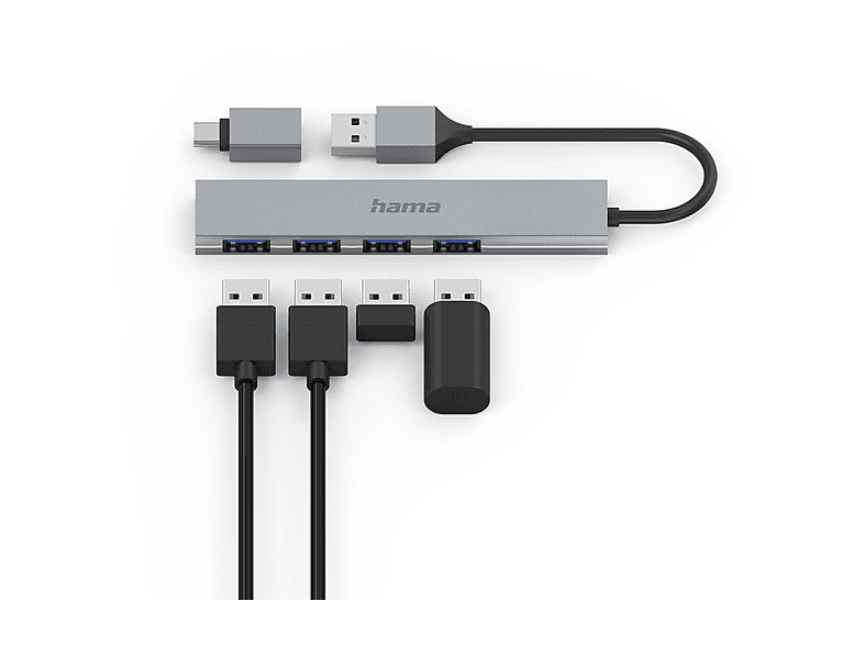 Hama 00200141 USB-Hub 4 Port USB-A USB 3.2 Gen1 5 GBit/s mit USB-C® Stecker Grau Ultra Slim