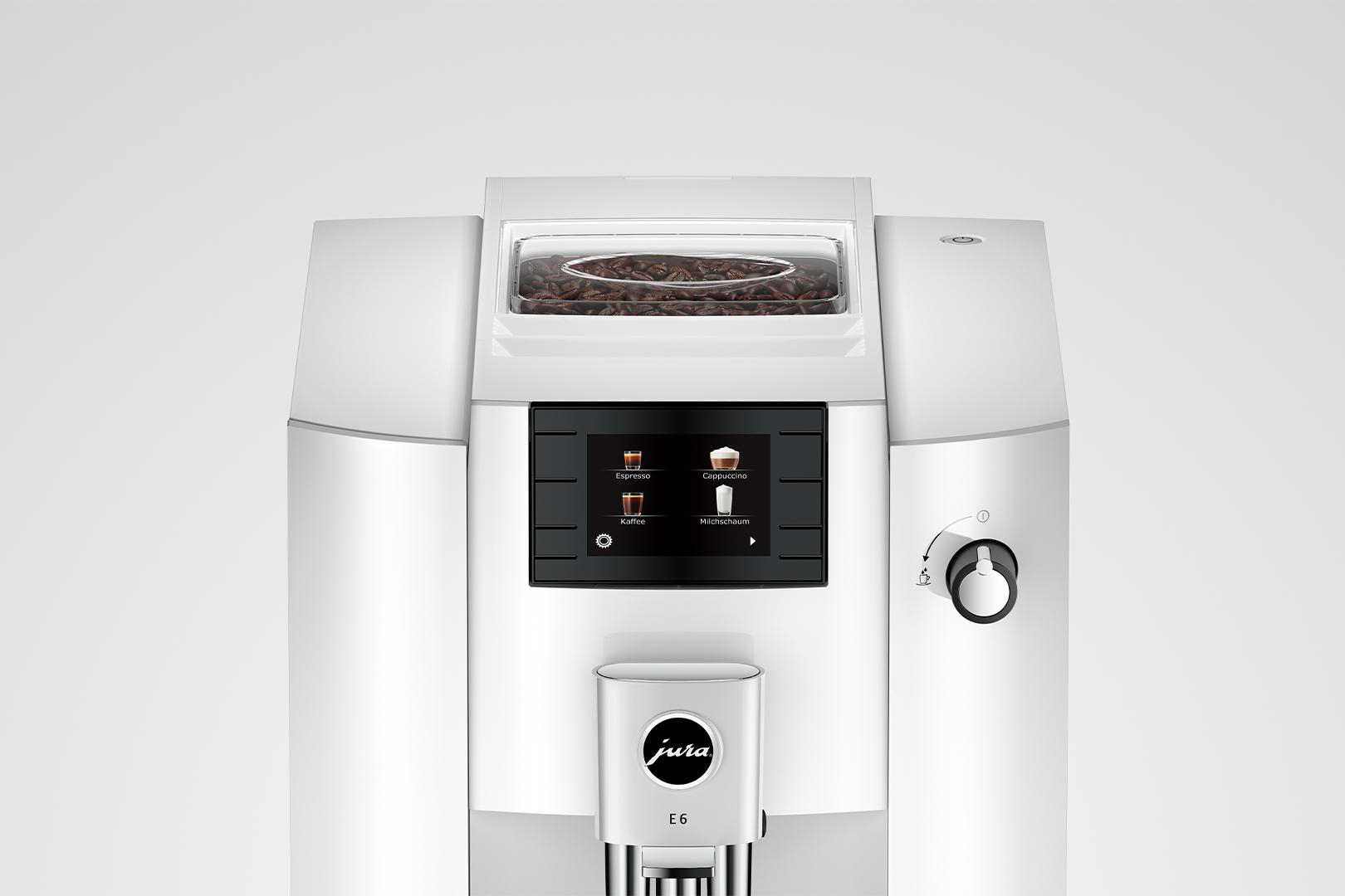 JURA E6 Kaffeevollautomat (Piano White, Professional Aroma Grinder, 15 bar, Milchschlauch)