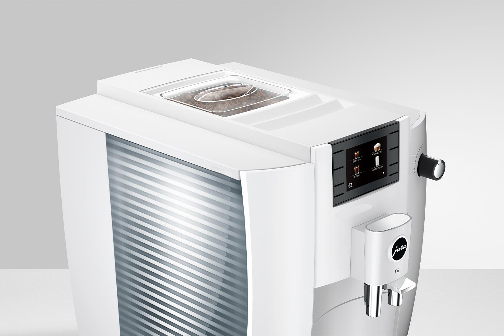 JURA E6 Kaffeevollautomat (Piano White, Professional Aroma Grinder, 15 bar, Milchschlauch)