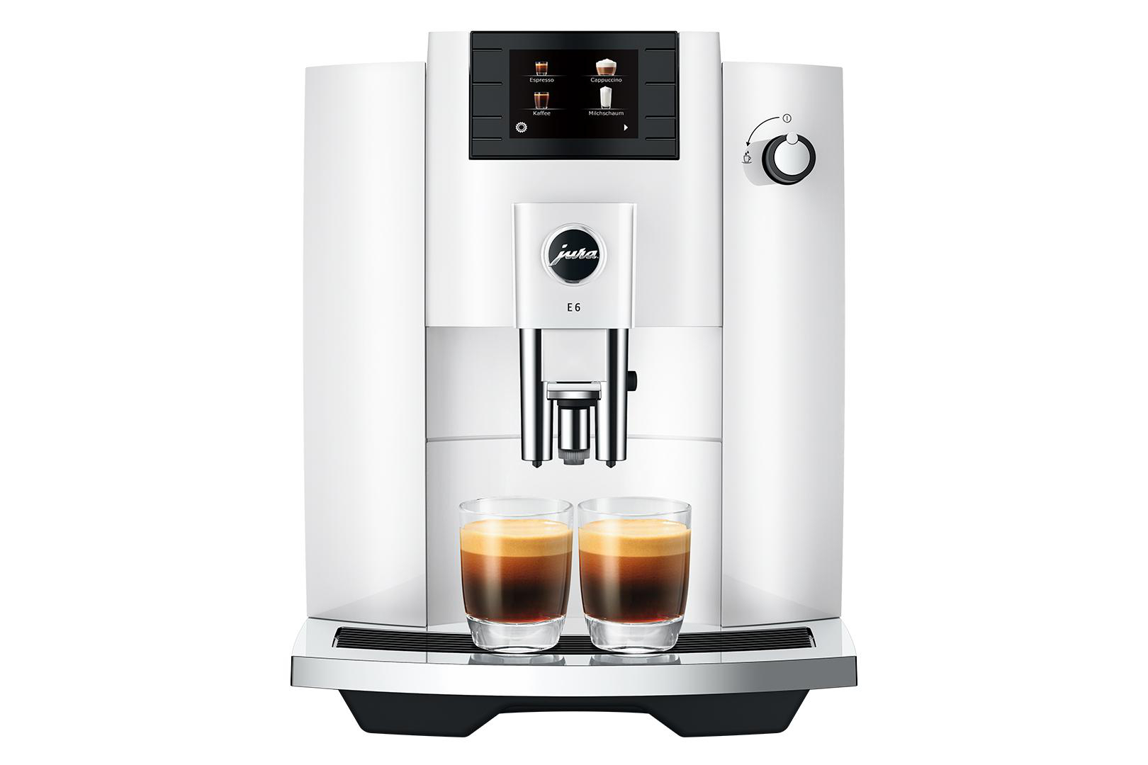 JURA E6 Kaffeevollautomat (Piano White, Professional Aroma Grinder, 15 bar, Milchschlauch)