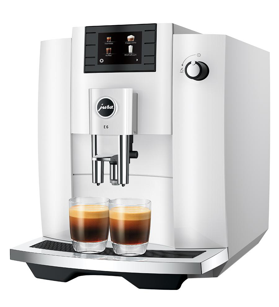 JURA E6 Kaffeevollautomat (Piano White, Professional Aroma Grinder, 15 bar, Milchschlauch)