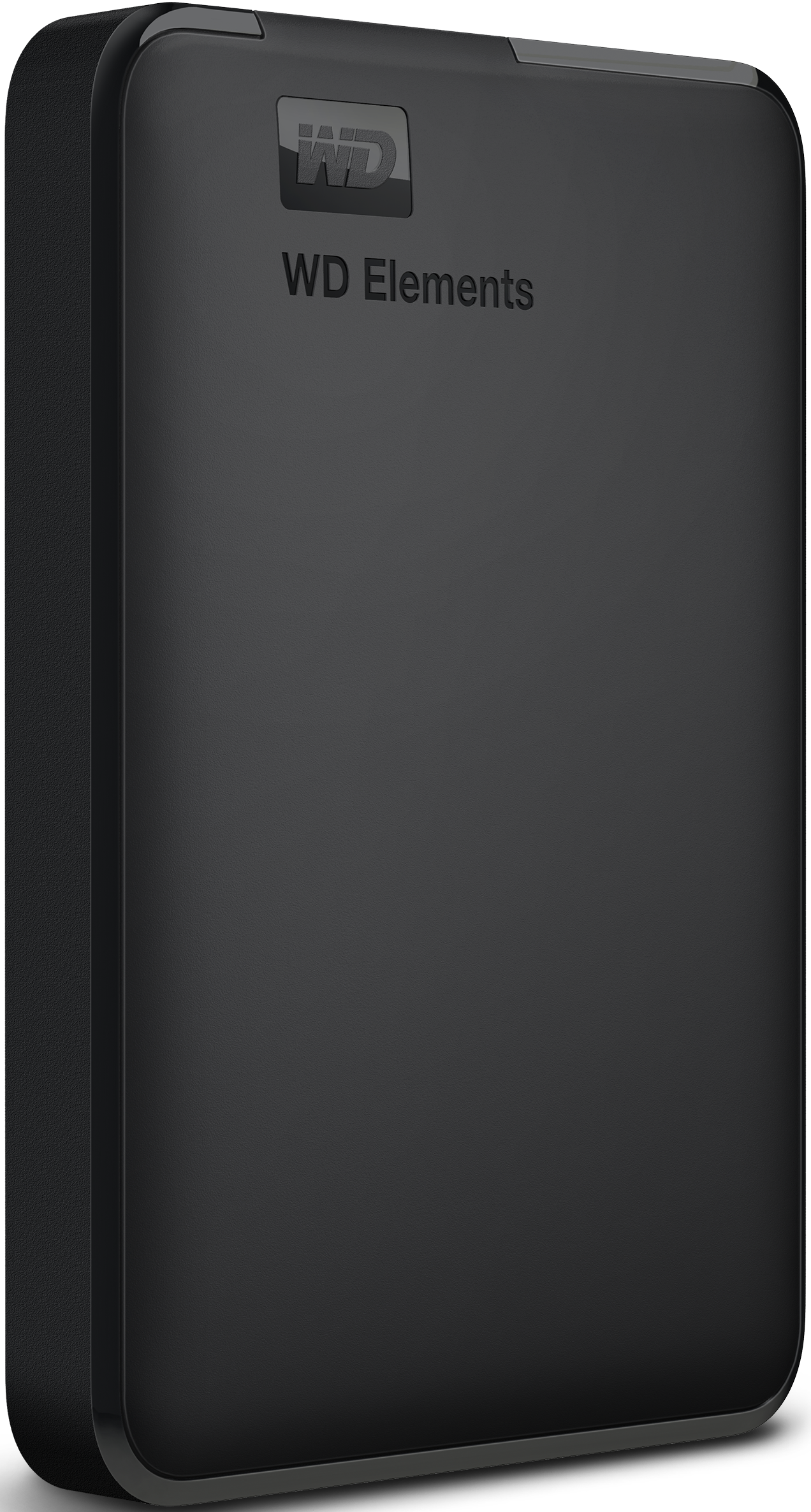 Schwarze externe Festplatte mit 'WD Elements' Branding.