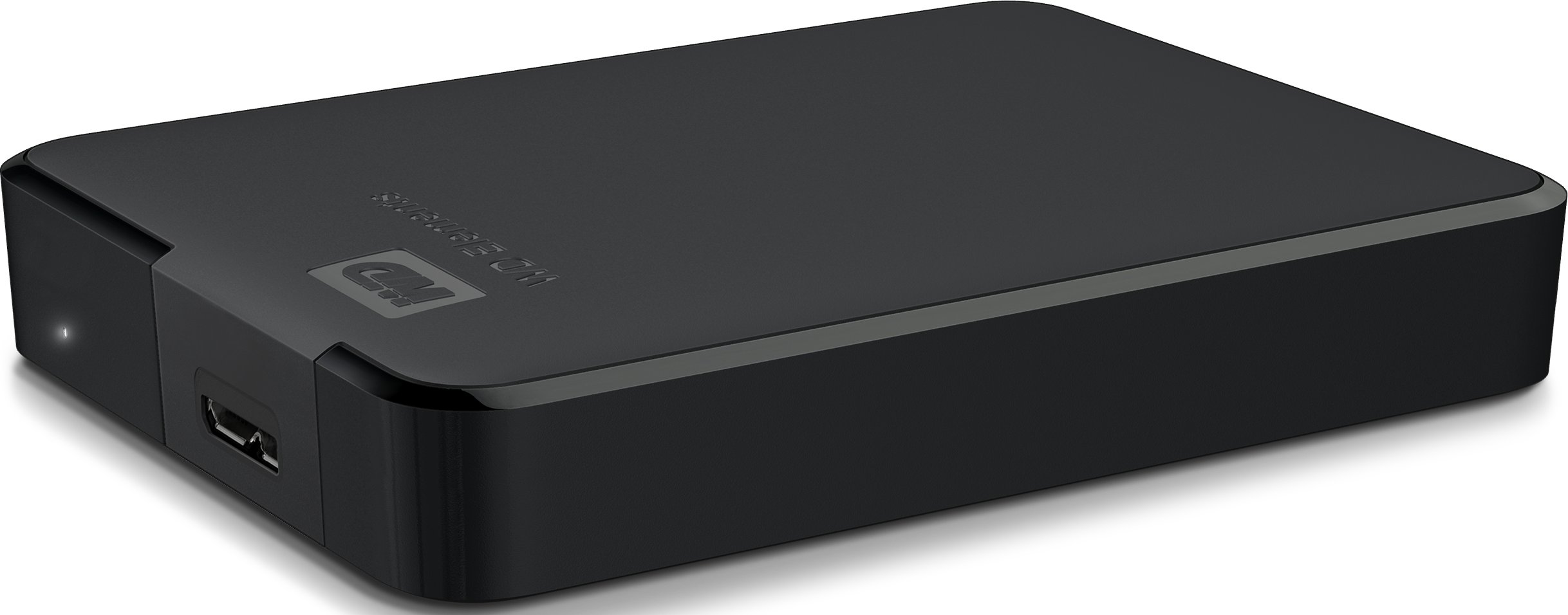Disque dur externe noir. Il possède un port USB.