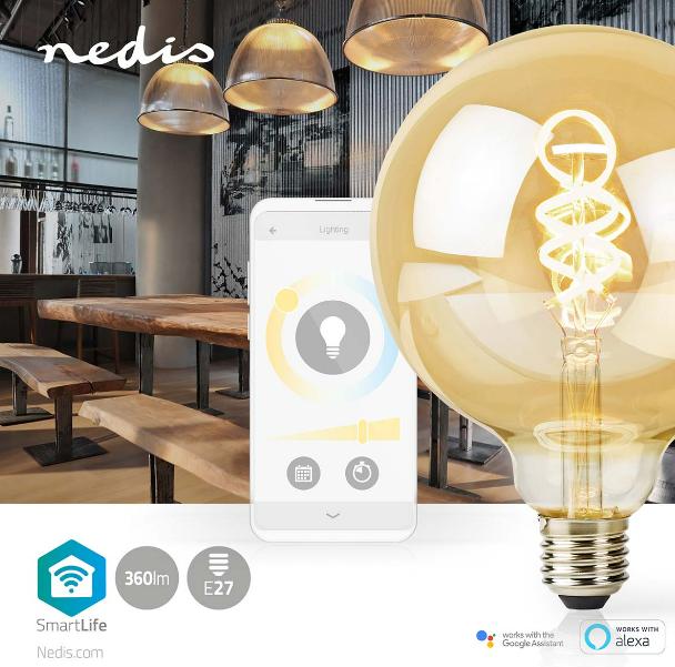 Eine intelligente Glühbirne und ein Telefon mit Lichtsteuerung im Hintergrund.
