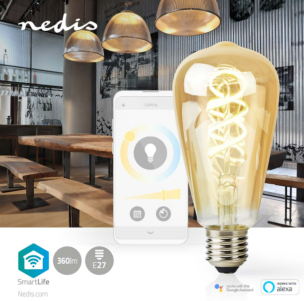 Glühbirne mit Smartphone und Pendelleuchten. Esszimmer-Einstellung.