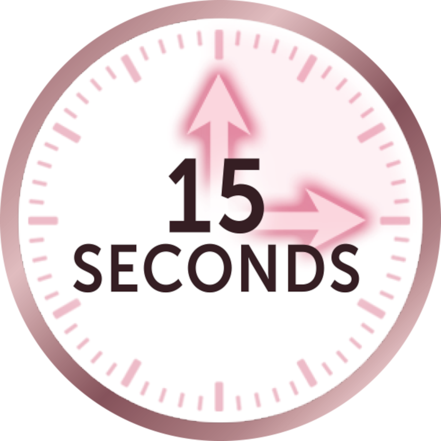 Een wijzerplaat die 15 seconden met pijlen weergeeft.