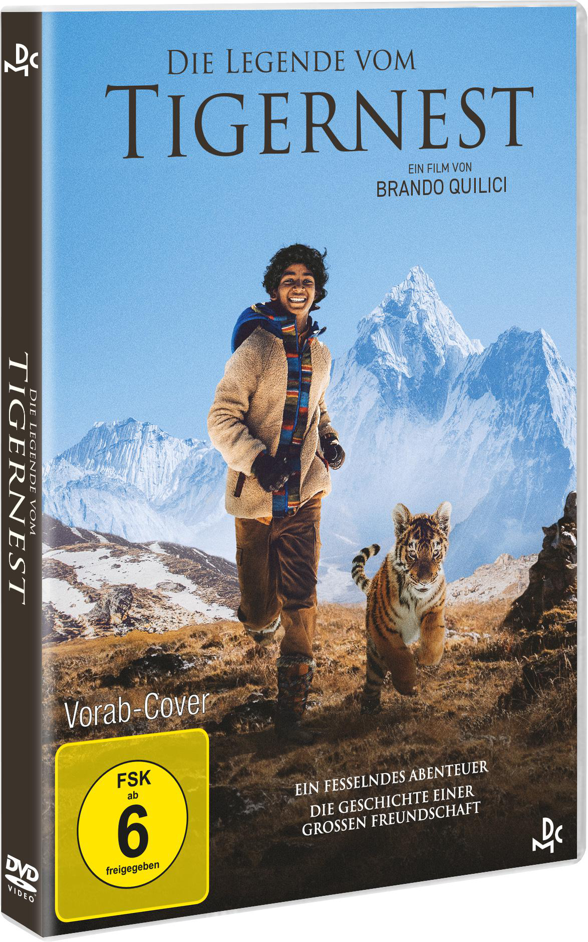 DVD-Cover; ein Junge und ein Tigerjunges rennen durch eine sonnige Landschaft.