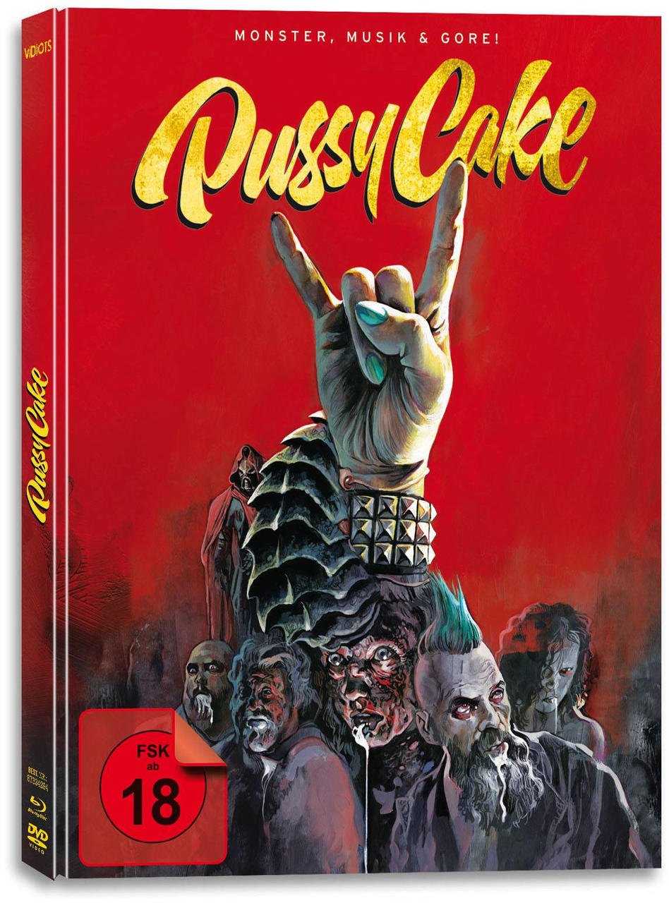 DVD-Cover mit Handgeste, Zombies und Titel 'PussyCake'.