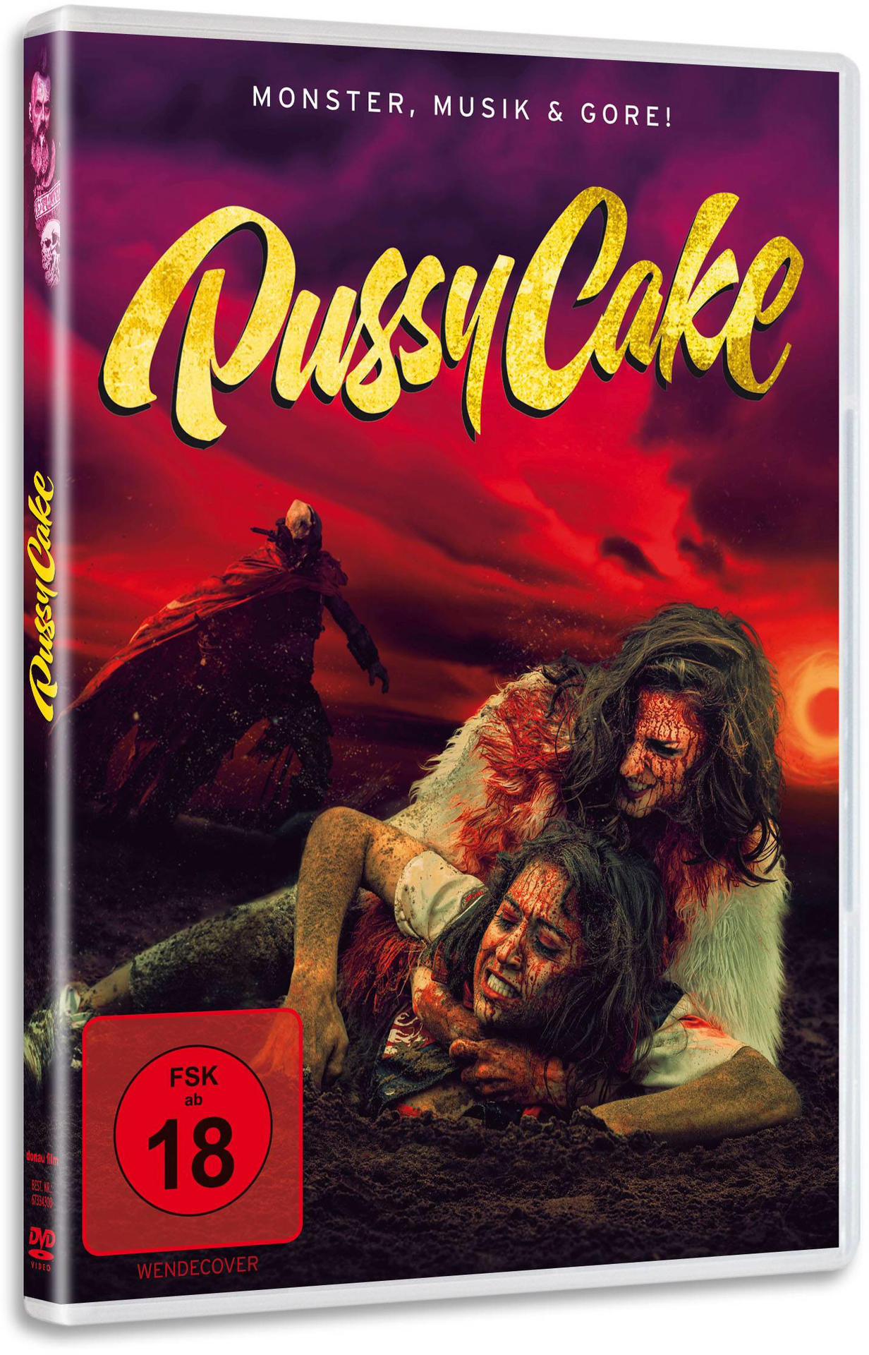 DVD-Cover für PussyCake, Filmplakat mit gewalttätiger Szene und Text.