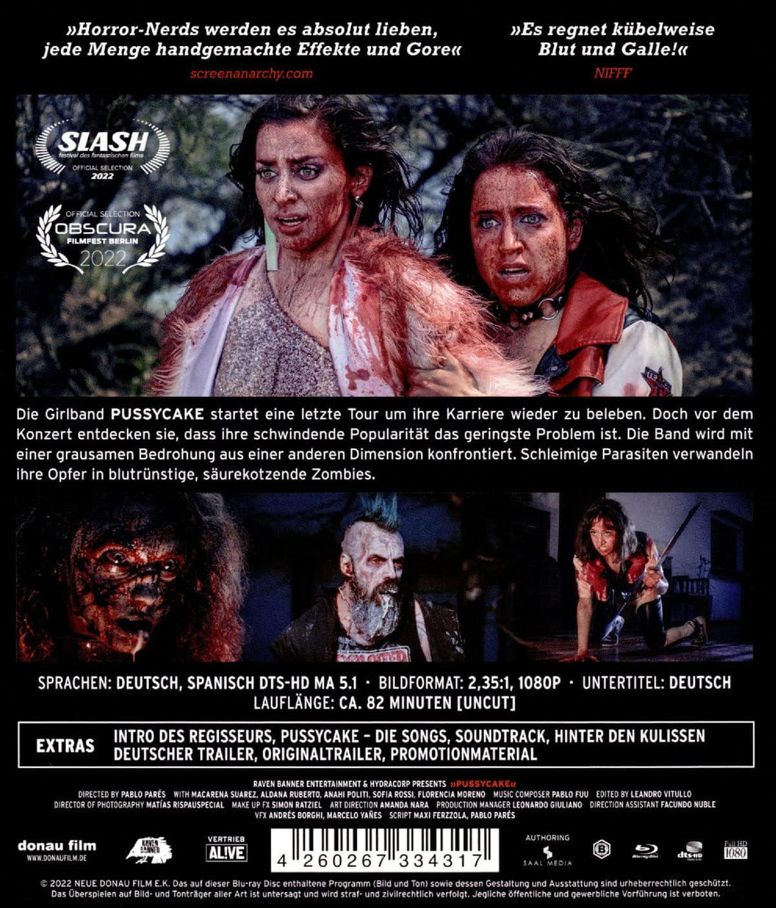 Filmposter mit zwei blut- und schmutzbedeckten Frauen. Text auf Deutsch und der Filmtitel.