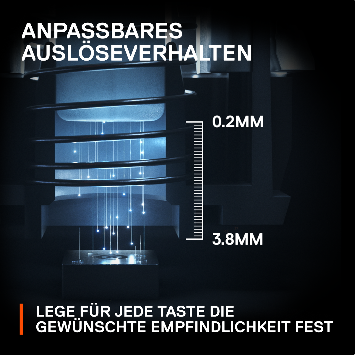 Nahaufnahme eines mechanischen Tastaturschalters, Empfindlichkeit.