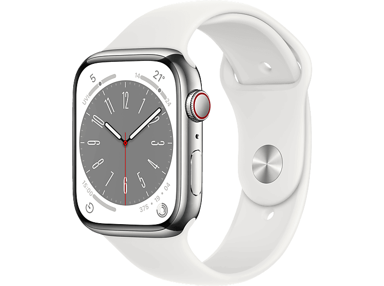 mm, 140 Edelstahl Weiß, 8 mm Series Cellular) Smartwatch 45 APPLE Fluorelastomer, (GPS + Silber Watch Gehäuse: - Armband: 220