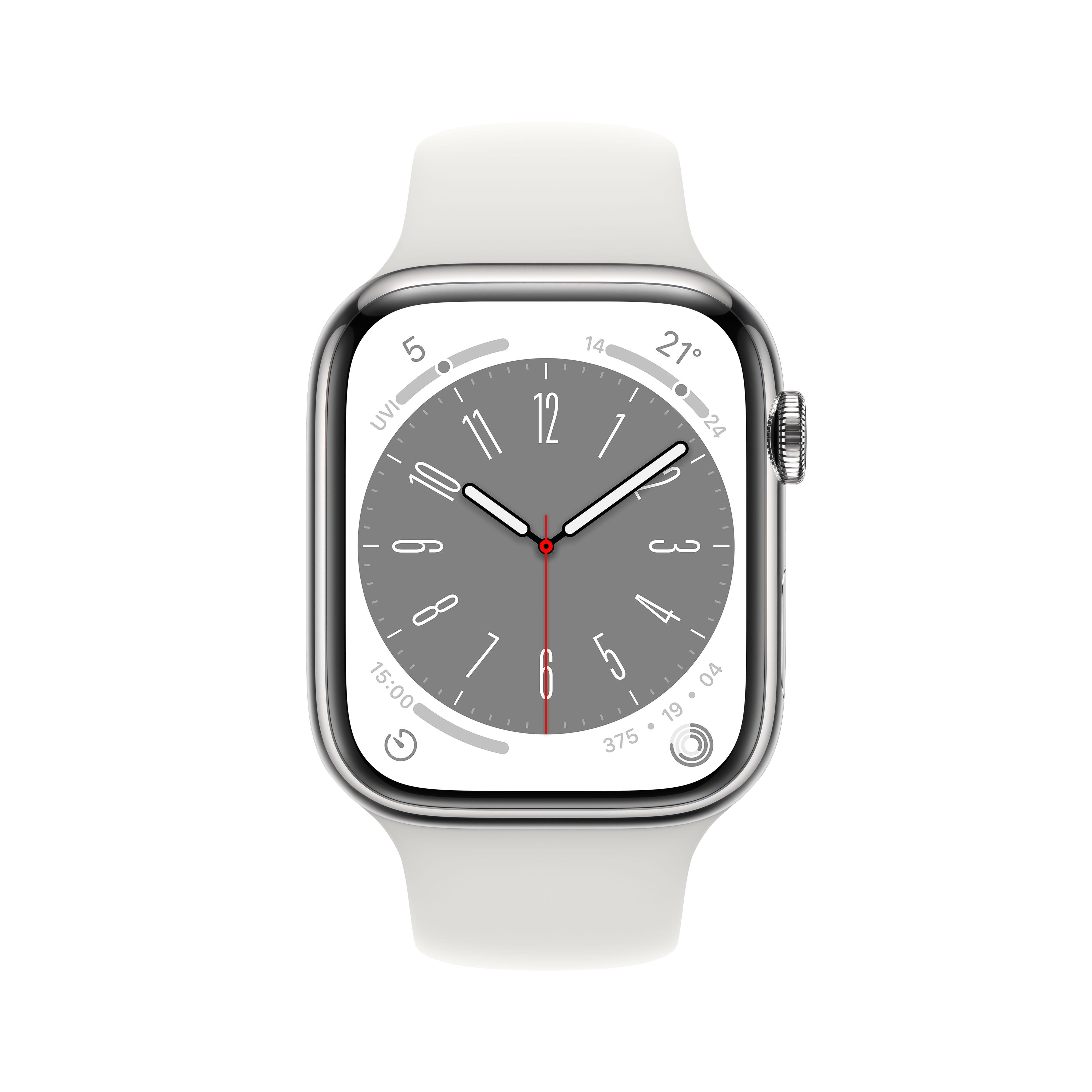 220 45 - Gehäuse: Silber mm, 140 + 8 Edelstahl Cellular) APPLE mm Fluorelastomer, Armband: Watch (GPS Smartwatch Series Weiß,