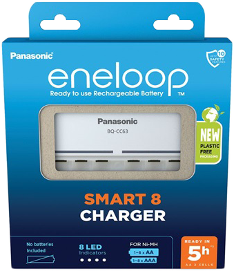 PANASONIC eneloop akkumulátor töltő, 8db AA-AAA ceruza-mikro akkumulátorhoz, üres (BQCC63E-N)