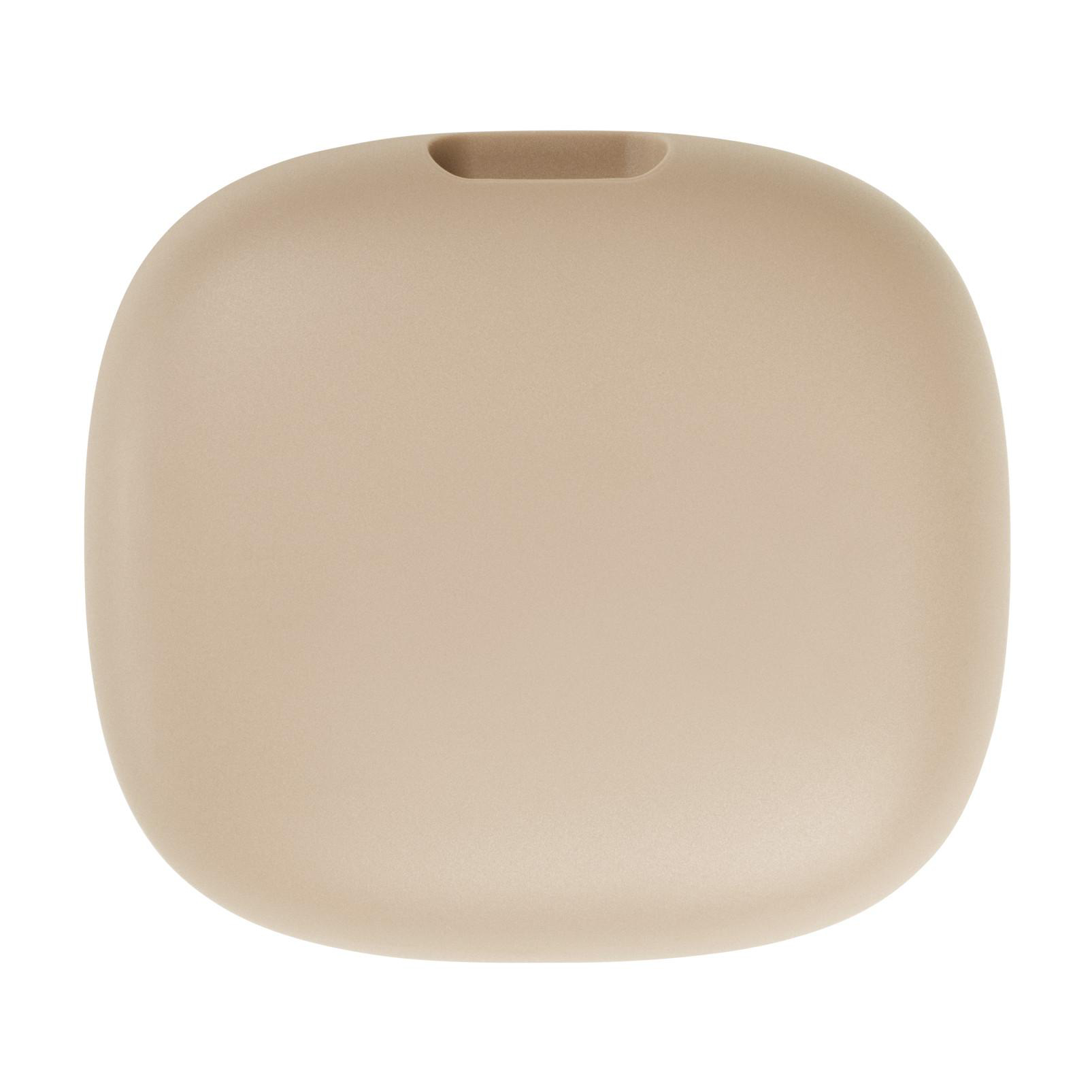 Eine beige, ovale Aufbewahrungshülle mit einem kleinen Griff oben.