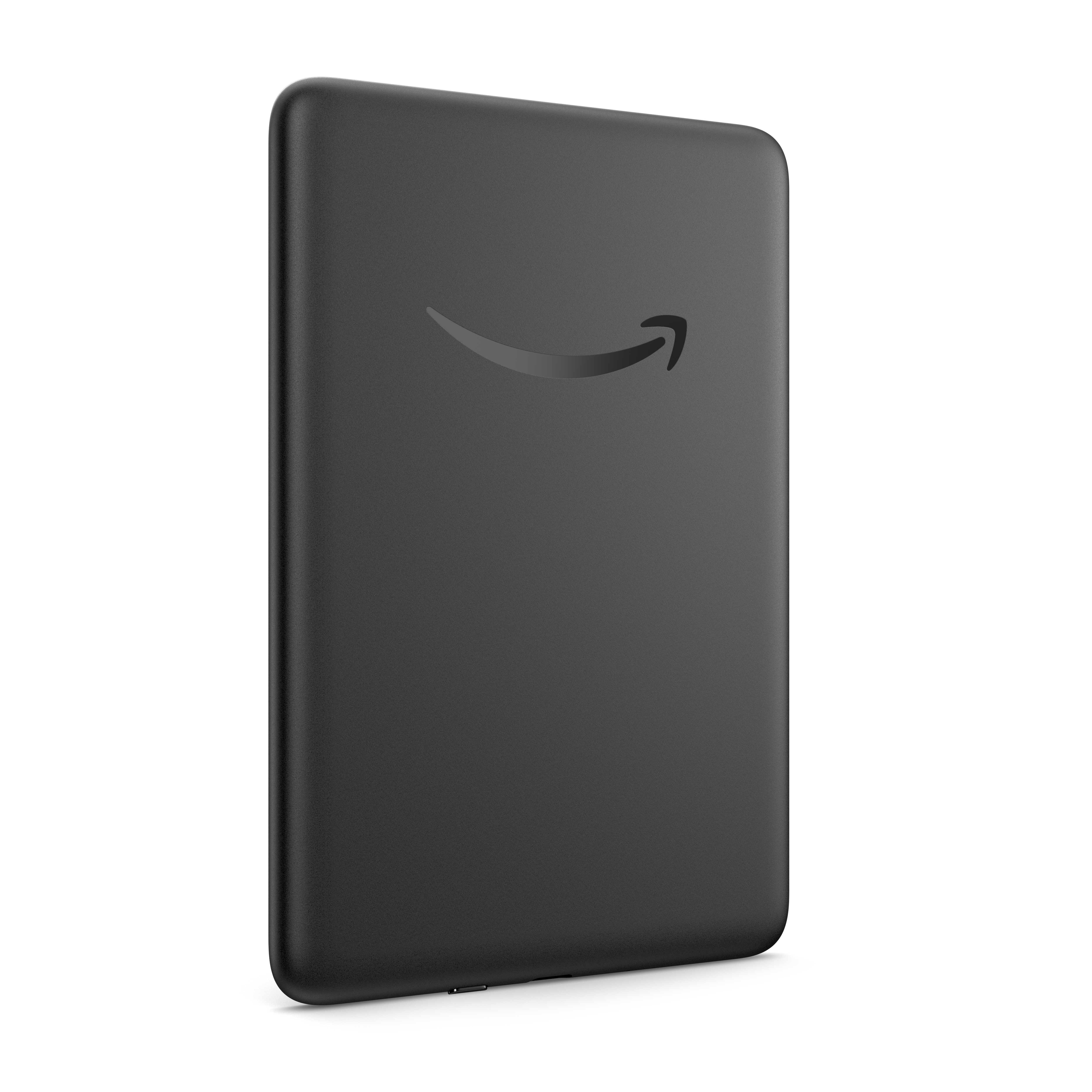 Schwarzer Amazon Kindle mit dem Amazon Smile-Logo.