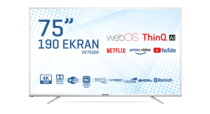 ONVO OV75500 75'' 190 Ekran Uydu Alıcılı webOS Smart 4K Ultra HD LED TV