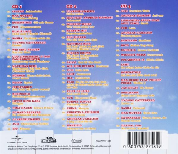 Ein Musik-CD-Cover mit Titellisten. Es enthält drei CDs mit einer Vielzahl von Musik.