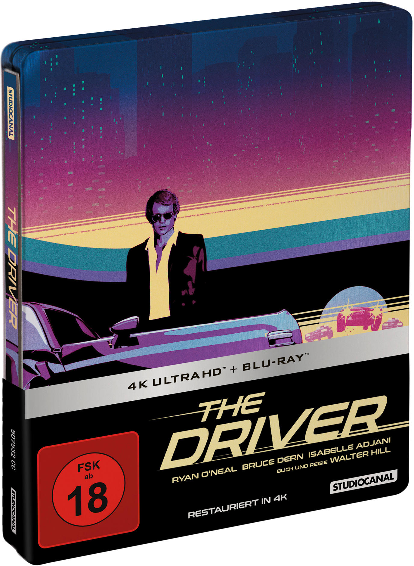 Filmcover von 'The Driver' mit einem Mann mit Sonnenbrille und einem Auto.