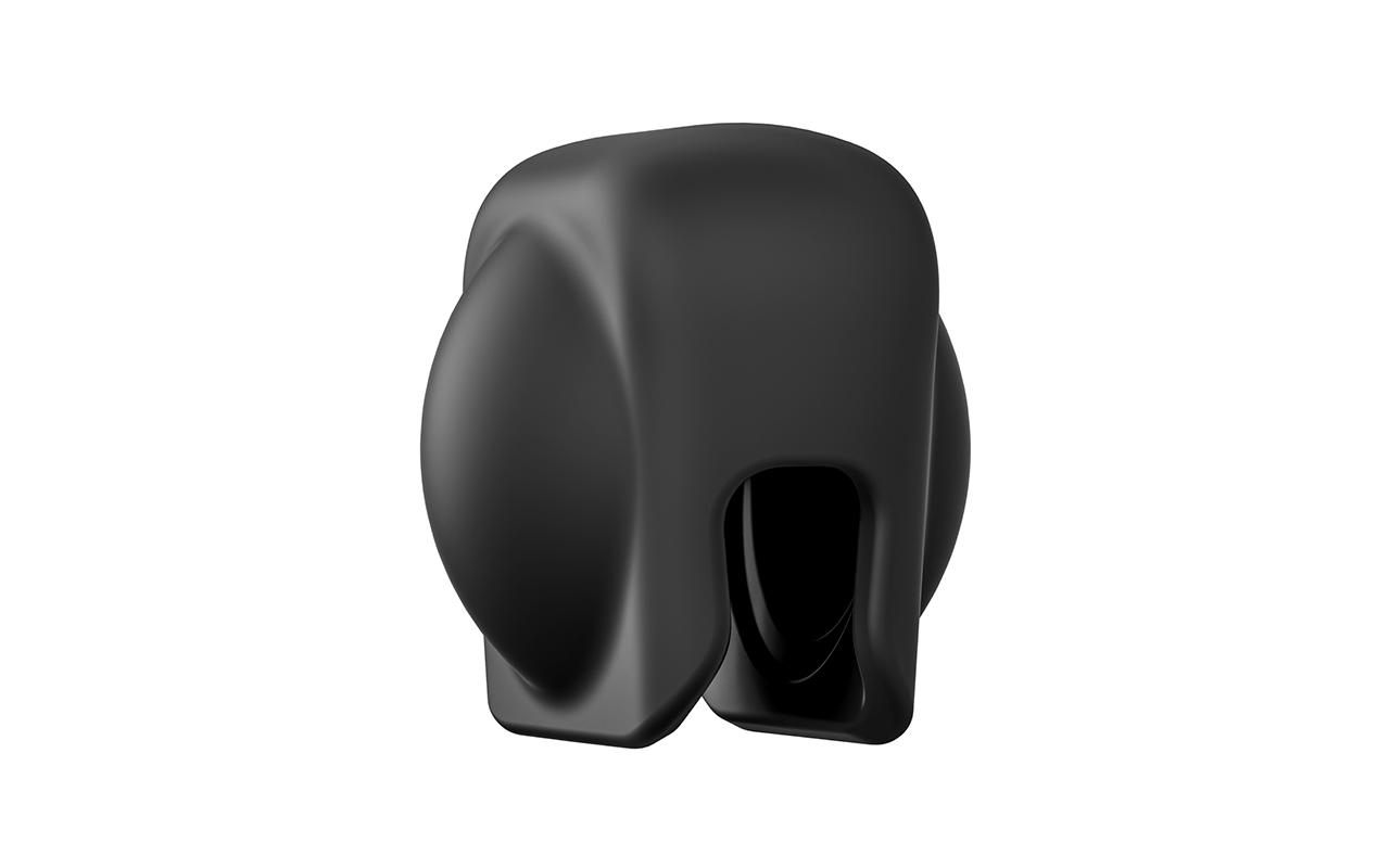 Ein schwarzes, abgerundetes Controller-Zubehör, das für die Verwendung mit einem Gamecontroller entwickelt wurde.