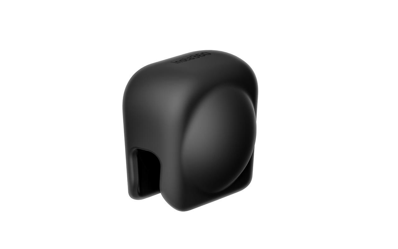 Schwarzes Insta360 Kamera Zubehör. Runde Form mit Objektiv und Halterung.