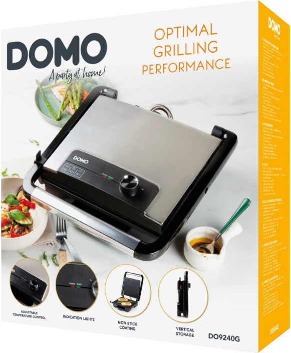 Grill with the text 'Optimal Grilling Performance' on the box. A party at home!