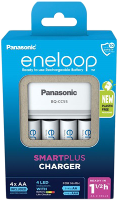 PANASONIC eneloop akkumulátor gyorstöltő 4 db 2000mAh AA, ceruza akkumulátorral (KKJ55MCD40E)