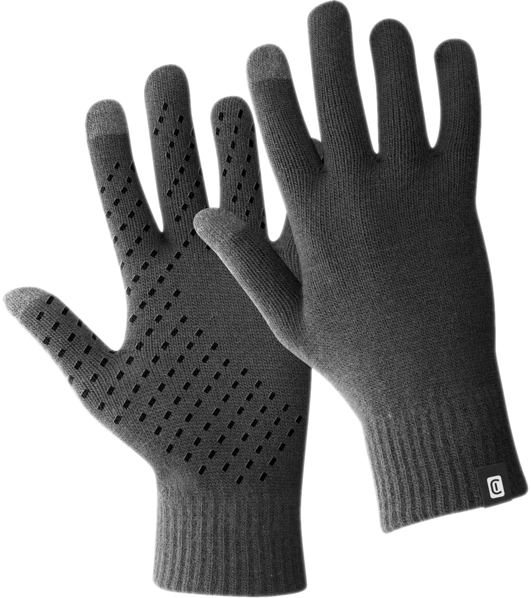 Deux gants gris foncé avec motif perforé sur l'un et bout tactile compatible.