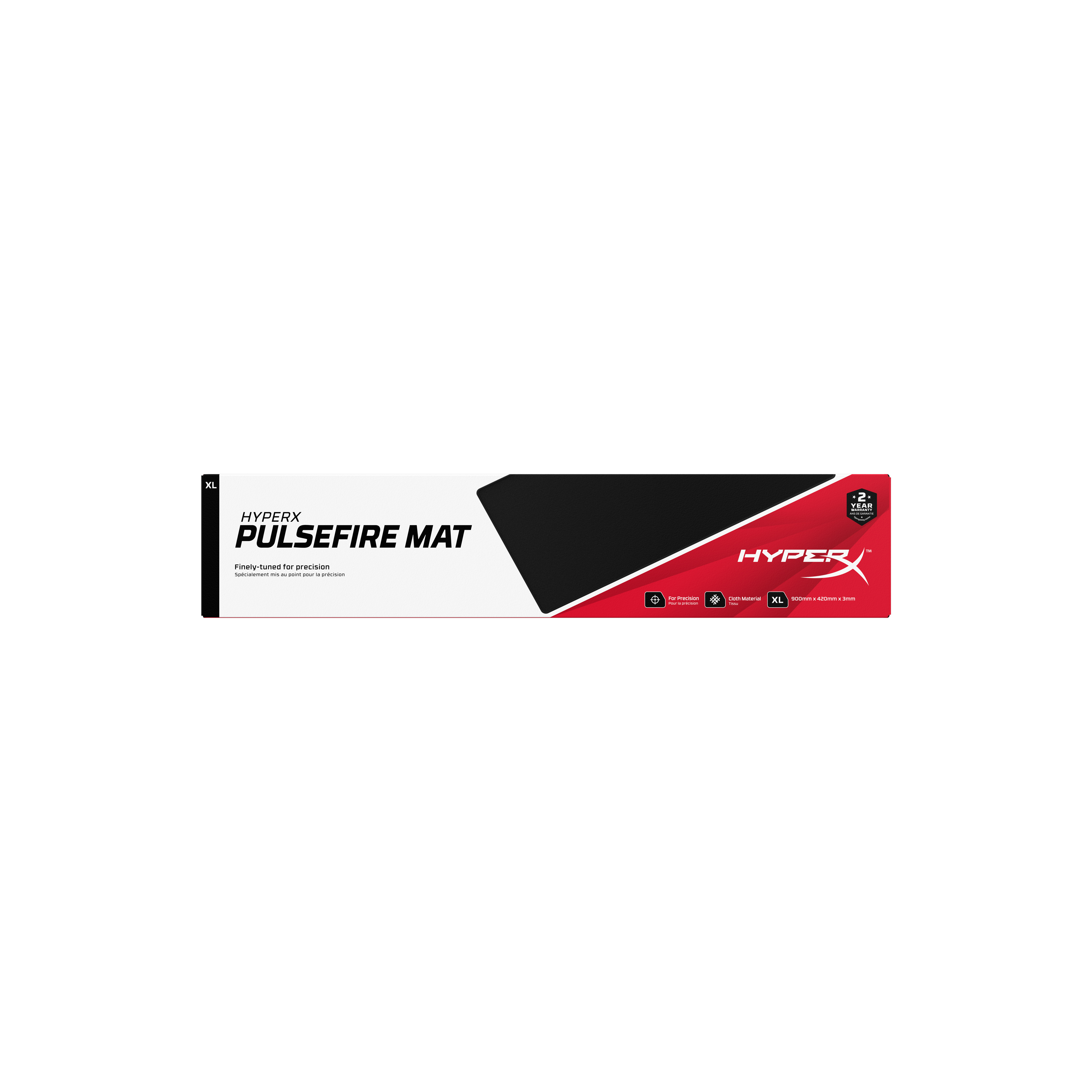 Beyaz arka plan üzerinde beyaz ve siyah HyperX Pulsefire Mat paketi.