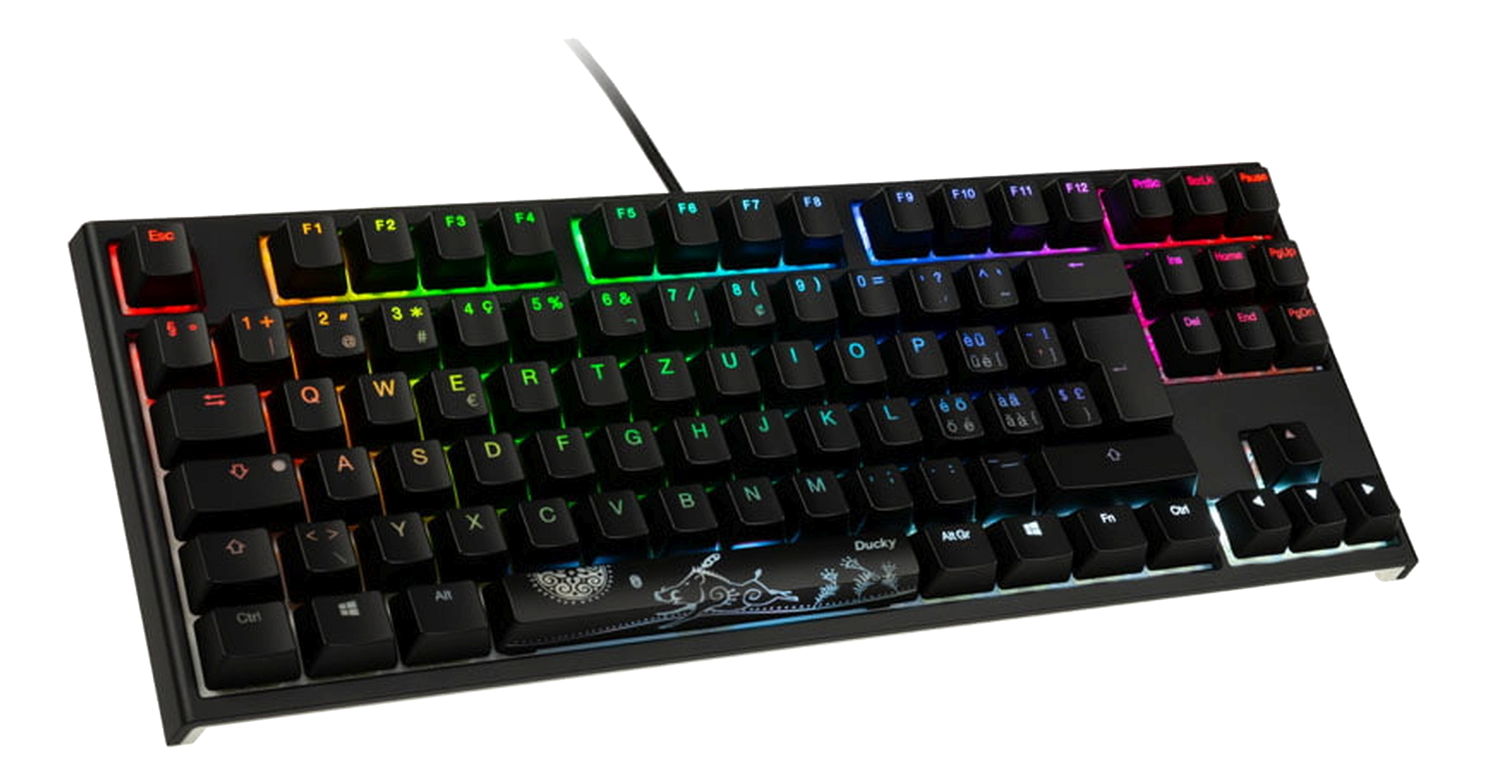 DUCKY ONE 2 TKL - Tastiera da gioco, Connessione con cavo, QWERTZ, Tenkeyless (TKL), Mechanical, Cherry MX Red, Nero/Bianco