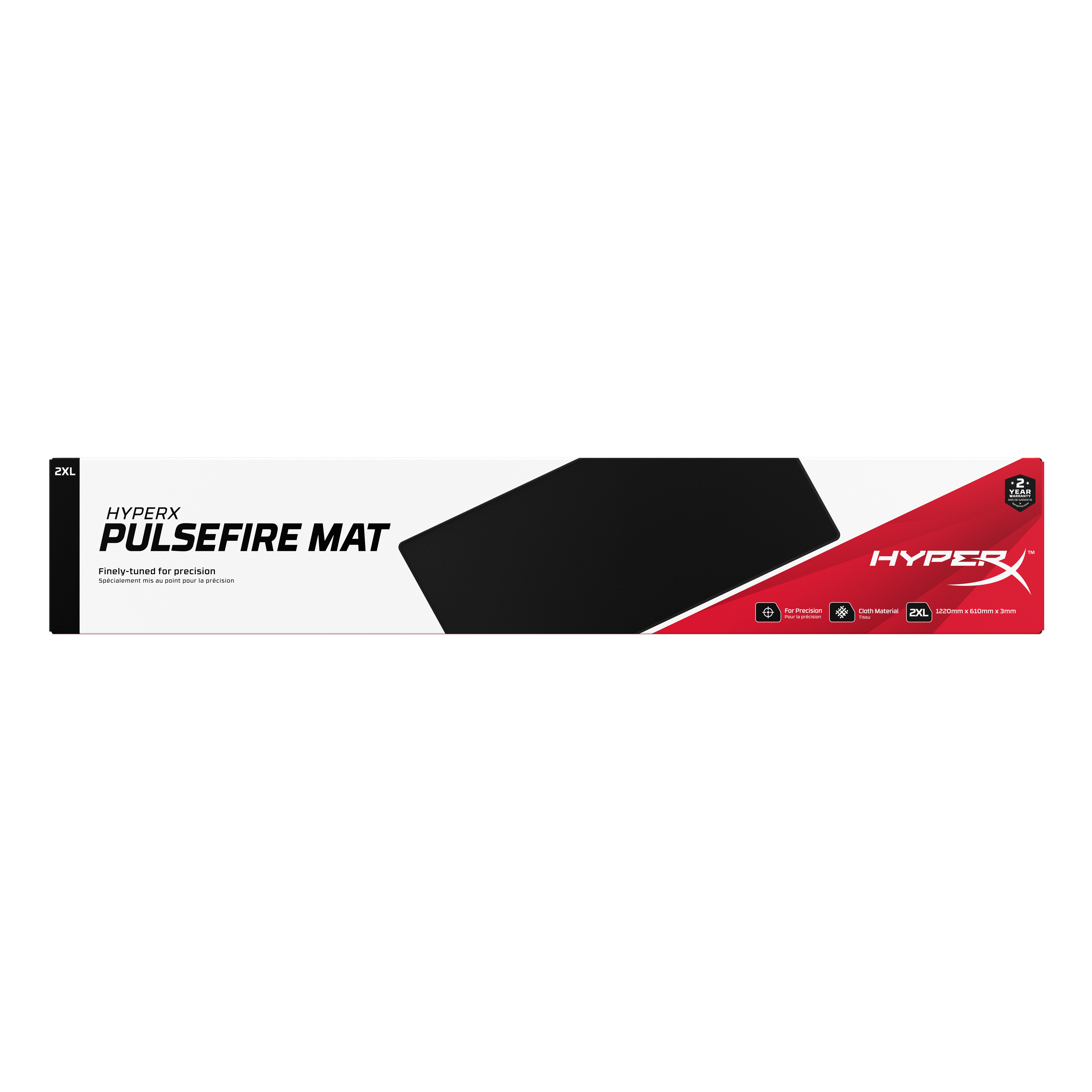 Dikdörtgen siyah ve kırmızı HyperX Pulsefire Mat kutusu.