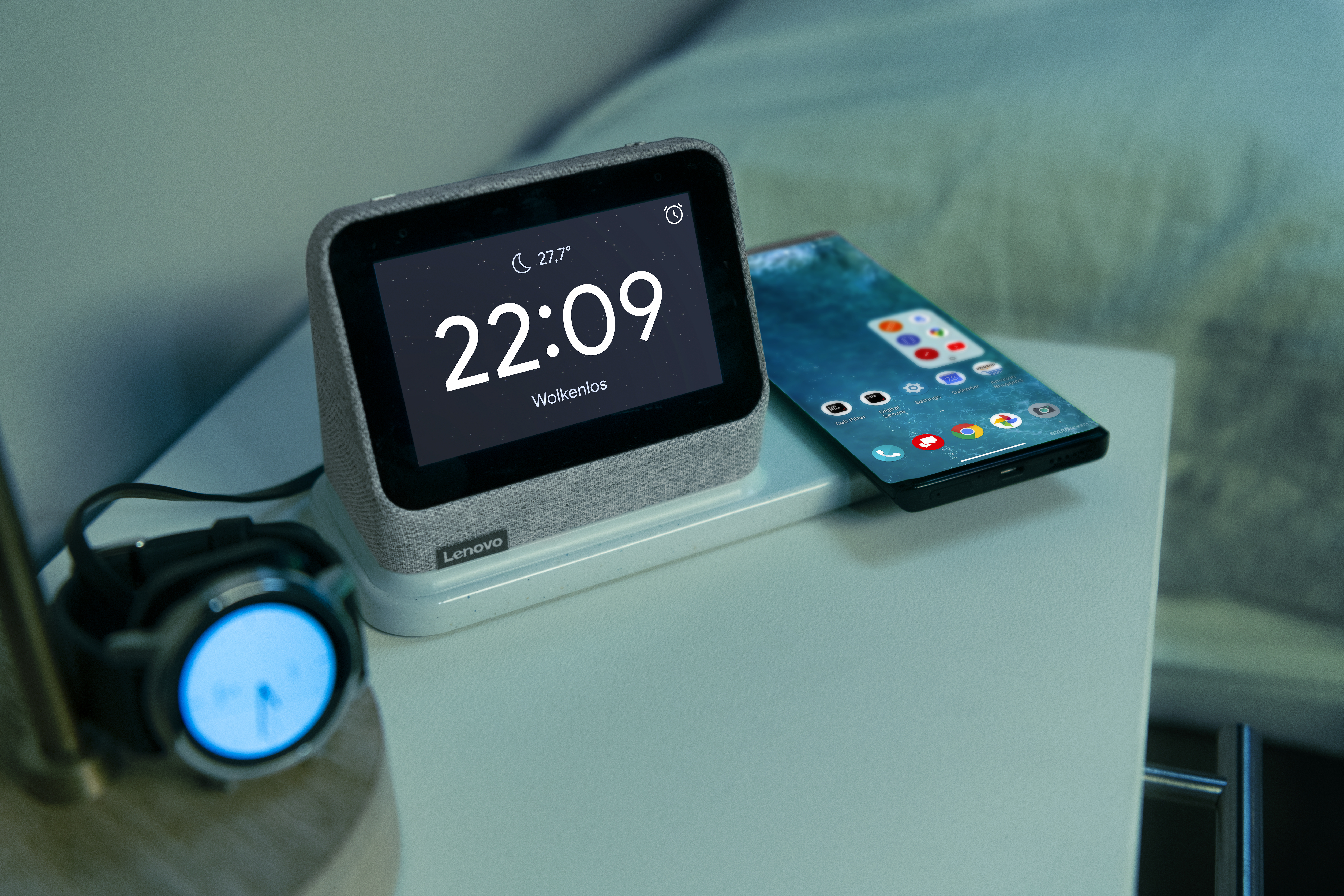 LENOVO ZA970024SE Smart Clock 2 Smart Speaker, Heather Grey