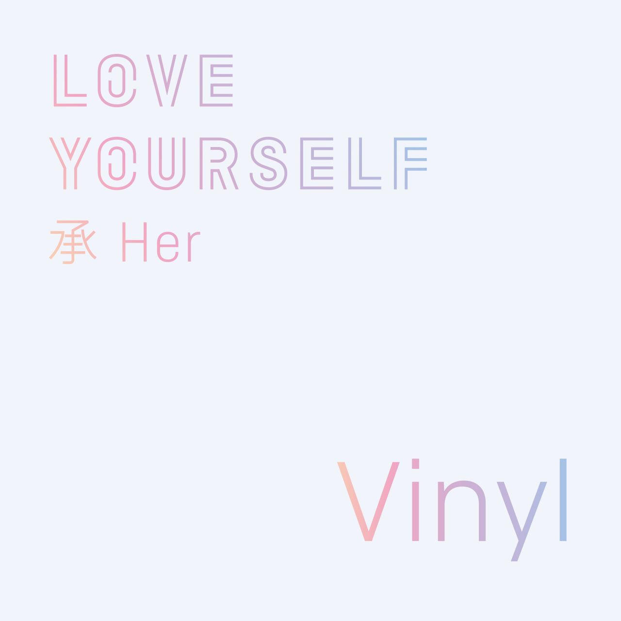 Albumcover mit Text "LOVE YOURSELF Her" und "Vinyl".