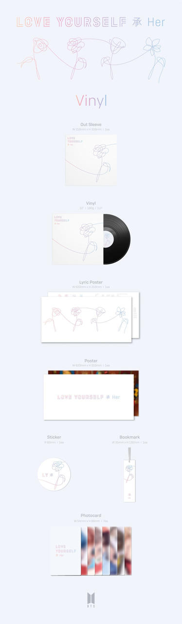 BTS-Album Love Yourself: Her mit Vinyl, Poster, Aufkleber, Fotokarte und mehr.
