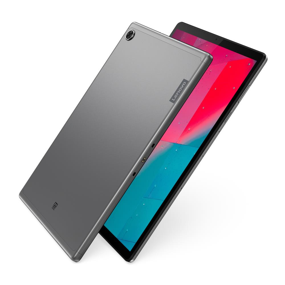 Dos tabletas, una plateada y otra con pantalla roja y azul, se superponen ligeramente sobre fondo blanco.