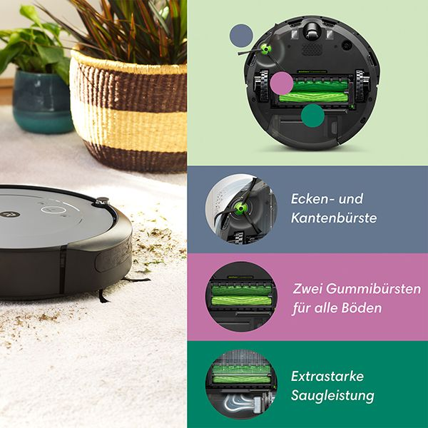 Robot aspirateur avec des étiquettes et des pièces en surbrillance dans un schéma.