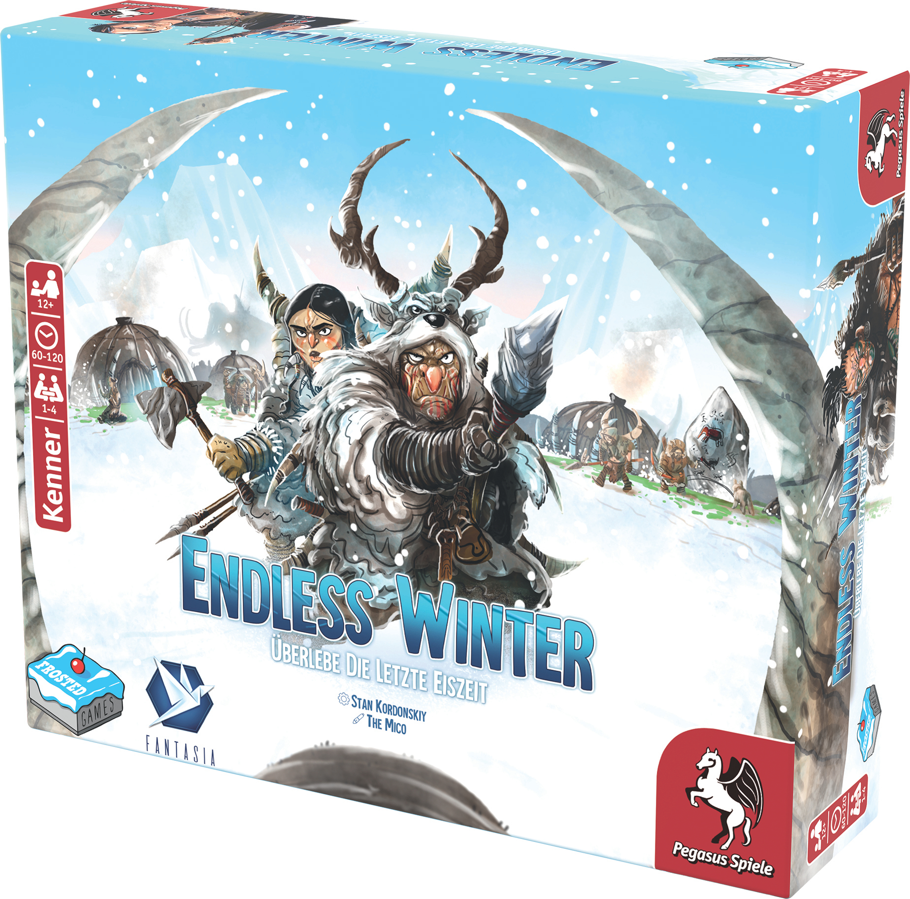 Brettspielbox mit Winterszene und Titel 'Endless Winter'. Pegasus Spiele Logo vorhanden.