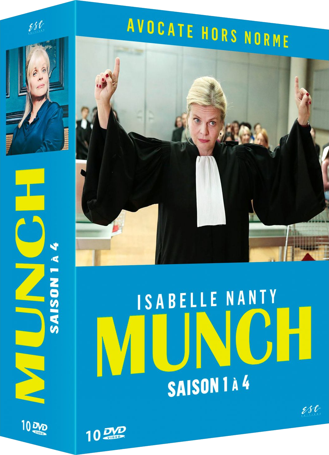 DVD-box van de tv-serie 'MUNCH'. Een vrouw in een zwarte jurk en een blonde vrouw op de cover.