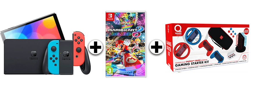 NINTENDO SWITCH OLED RB + MARIO KART + GAMING BUNDEL