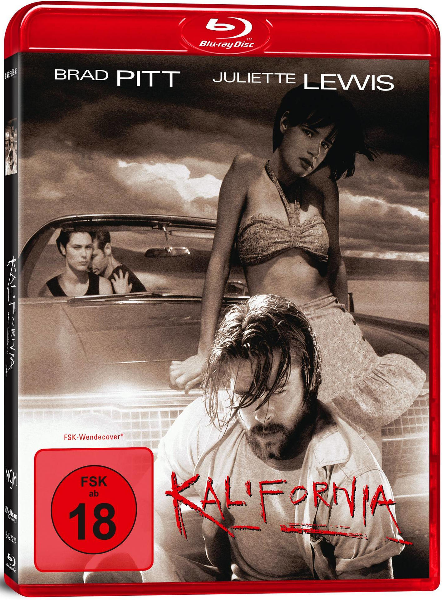 Blu-ray-Hülle für den Film 'Kalifornia'. Brad Pitt und Juliette Lewis auf dem Cover.