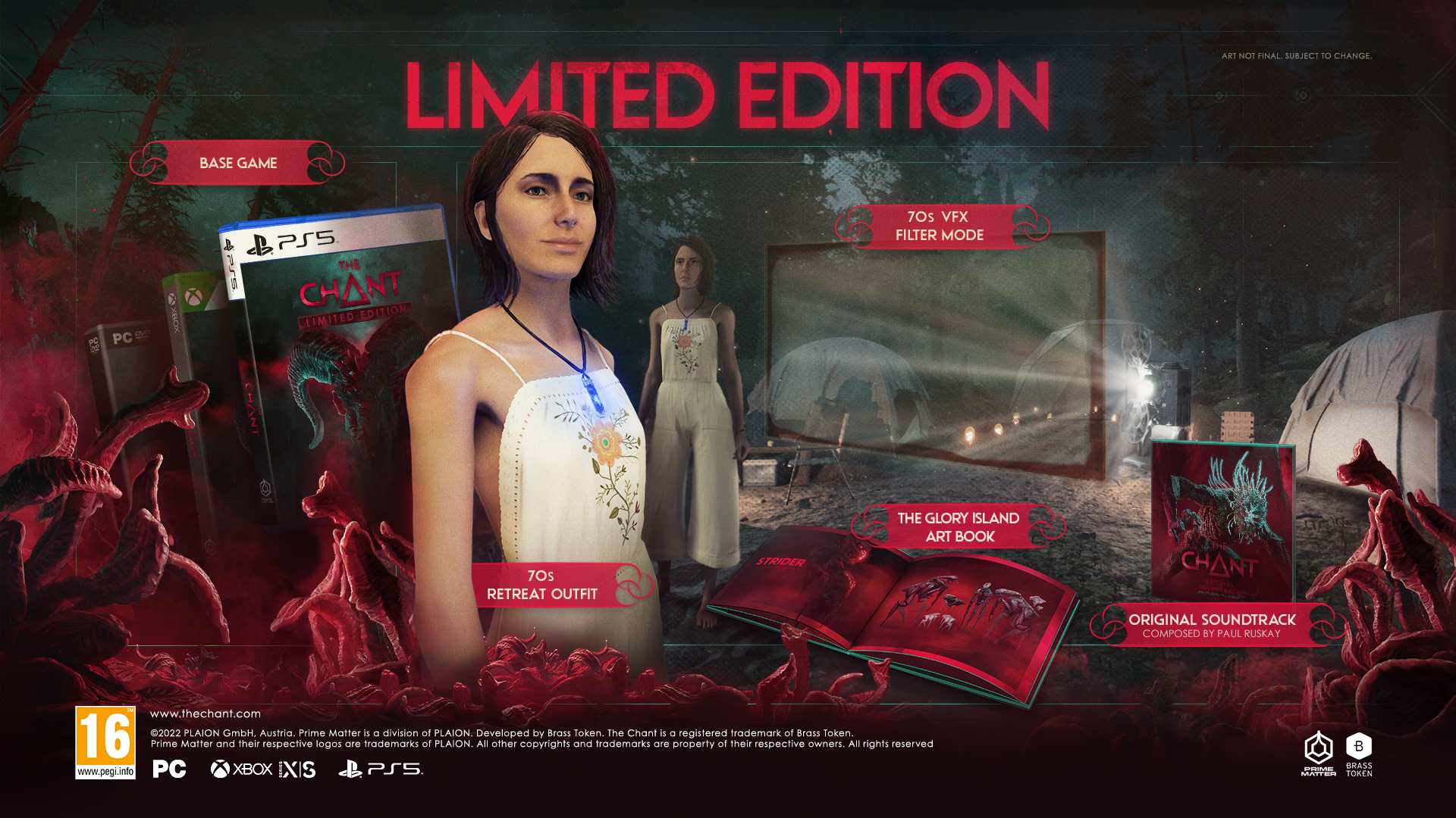 Gamecover, vrouwen in een bos. Tekst: Limited Edition, The Chant, PS5, Xbox.