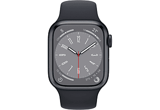 APPLE Watch Series 8 (GPS) 41 mm Smartwatch Aluminium Fluorelastomer, 130 - 200 mm, Armband: Mitternacht, Gehäuse: Mitternacht