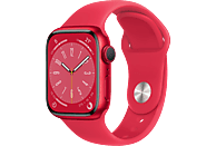 APPLE Watch Series 8 (GPS) 41 mm Smartwatch Aluminium Fluorelastomer, 130 - 200 mm, Armband: (PRODUCT)RED, Gehäuse: (PRODUCT)RED