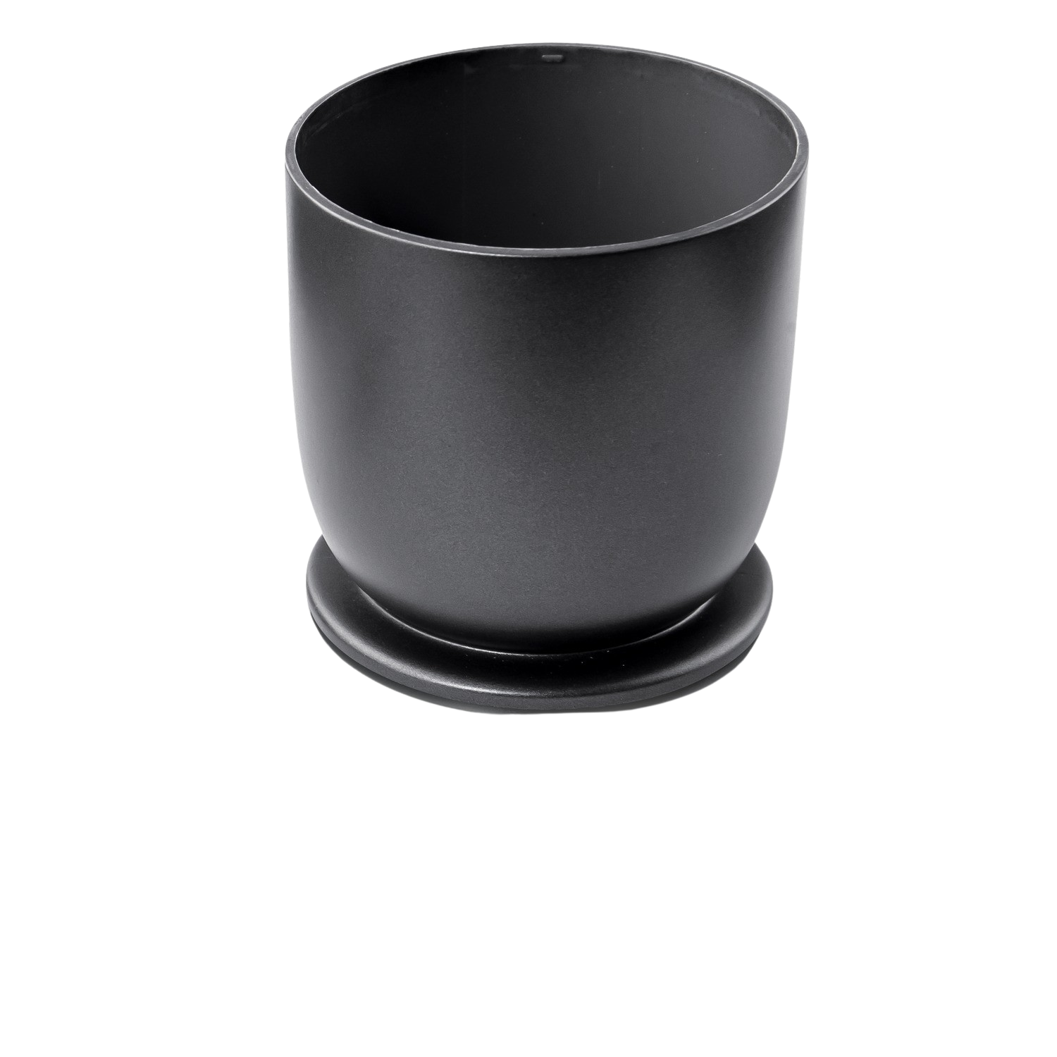 A black cylindrical object with a rounded base, isolated on a black background.