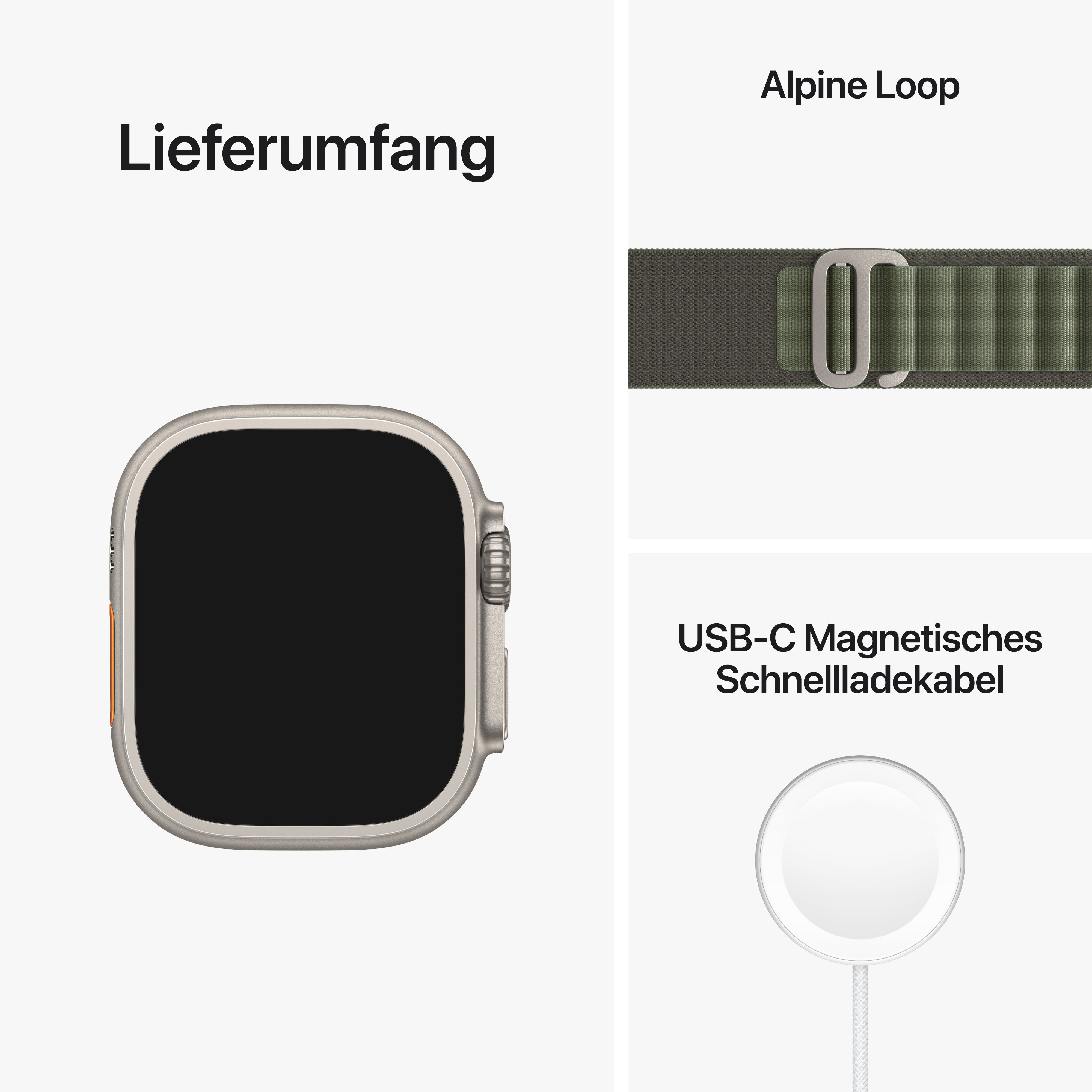 Smartwatch Gewebe, mm 130-160 mm, 49 Gehäuse: Armband: Cellular) Titan APPLE Ultra Watch (GPS + Titan Grün,