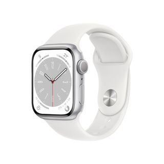 APPLE Watch Series 8 (GPS) 41 mm Smartwatch Aluminium Fluorelastomer, 130 - 200 mm, Armband: Weiß, Gehäuse: Silber